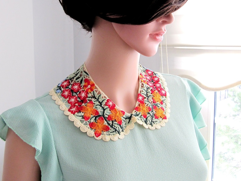 BUY 1 GET 1 FREE Emboridery Colorful Flowers Lace Detachable Collar, Woman Neck Accessory, Handmade Boho Collar image 4