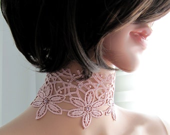 BUY 1 GET 1 FREE ! Bridesmaids Light Purple Flower Lace Choker and Floral Earrings, Handmade Floral Lace Set Jewelry
