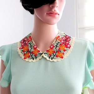 BUY 1 GET 1 FREE Emboridery Colorful Flowers Lace Detachable Collar, Woman Neck Accessory, Handmade Boho Collar image 3