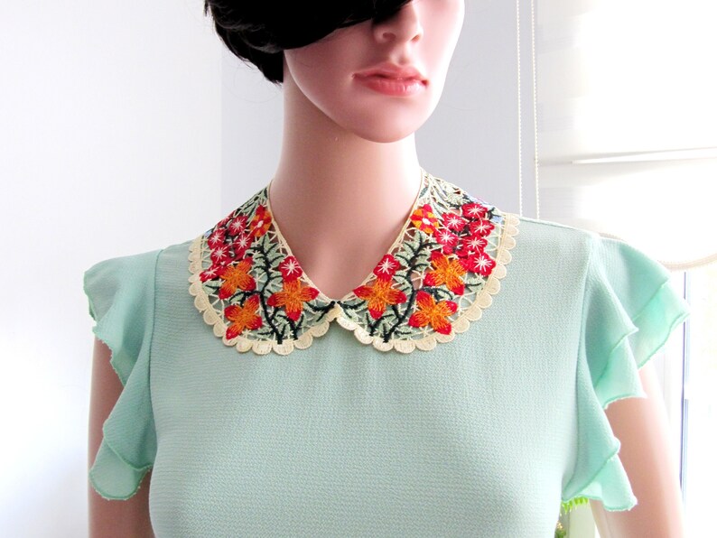 BUY 1 GET 1 FREE Emboridery Colorful Flowers Lace Detachable Collar, Woman Neck Accessory, Handmade Boho Collar image 3