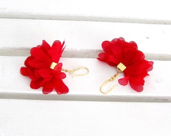 BUY 1 GET 1 FREE ! Spring Floral Earrings, Chiffons Floral Dangle Earrings , Handmade Jewelry , Best Sister Gifts