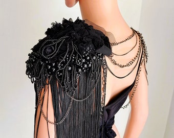 Epaulette Chain Fringed Jewelry, Shoulder One Sided Epaulette , Handmade Jewelry, Chain Accessory / FREE SHIPPING