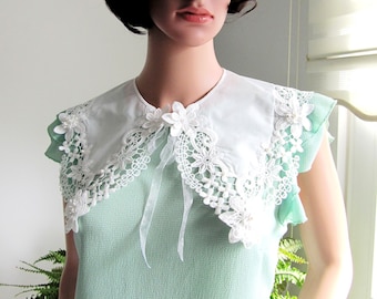 BUY 1 GET 1 FREE ! Detachable Oversized 3D Floral Lace Cotton Collar embellishment with pearled, Handmade Floral Collars/