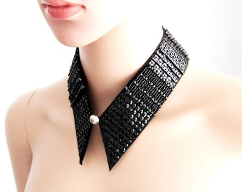 Detachable Beaded Collar Embellishment with Sequins and Stones, Woman Neck Accessories / FREE SHIPPING