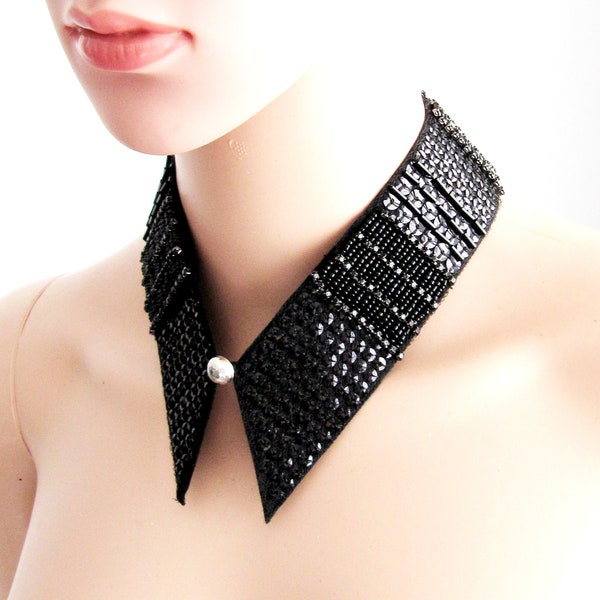 Detachable Beaded Collar Embellishment with Sequins and Stones, Woman Neck Accessories / FREE SHIPPING