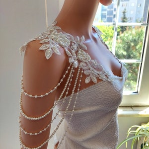 Bridal Gown Shoulder Necklace, Pearly Handmade Roses Lace Shoulder Jewelry, Detachable Lace Jewelry/ FREE SHIPPING image 5