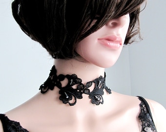 Floral Beaded Black Lace Choker, Beaded Handmade Jewelry, Boho Black Wedding Accessory, Gifts For Her/ FREE SHIPPING