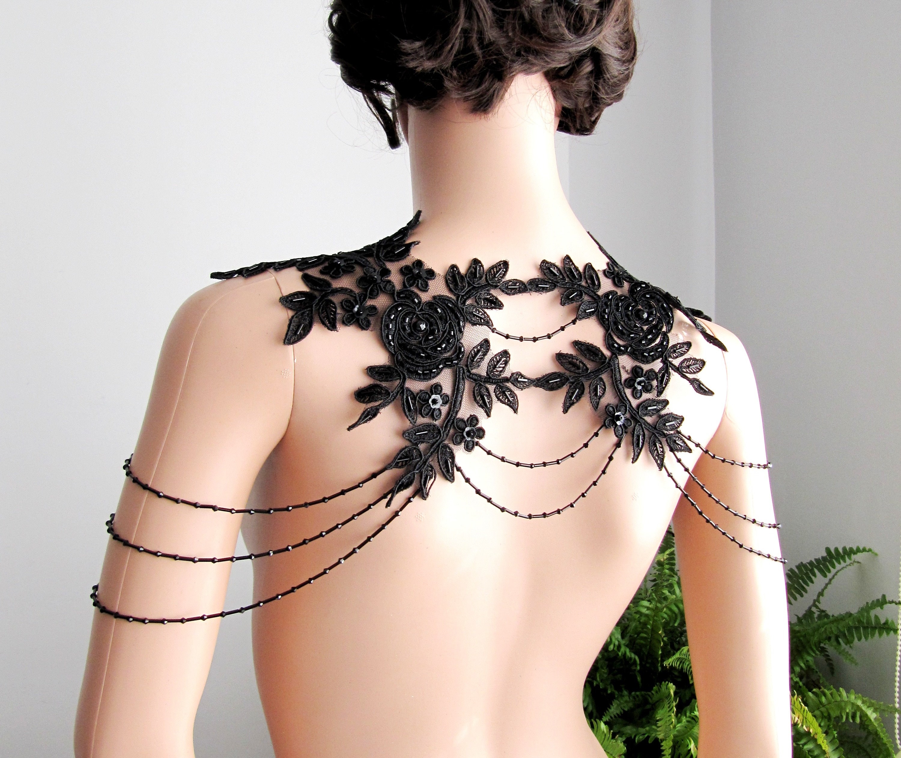 Shoulder Necklace Beaded Black Embroidery Roses Lace Shoulder Necklace Handmade Detachable Jewelry Gifts for Her FREE SHIPPING Etsy Canada