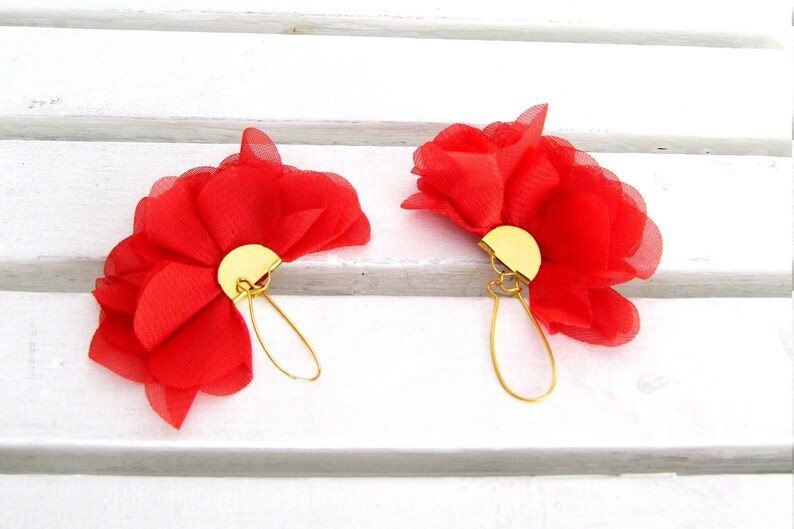 Khaki Floral Handmade Dangle Earrings Best Birthday Gifts Ideas Chiffon Floral Easter Gifts