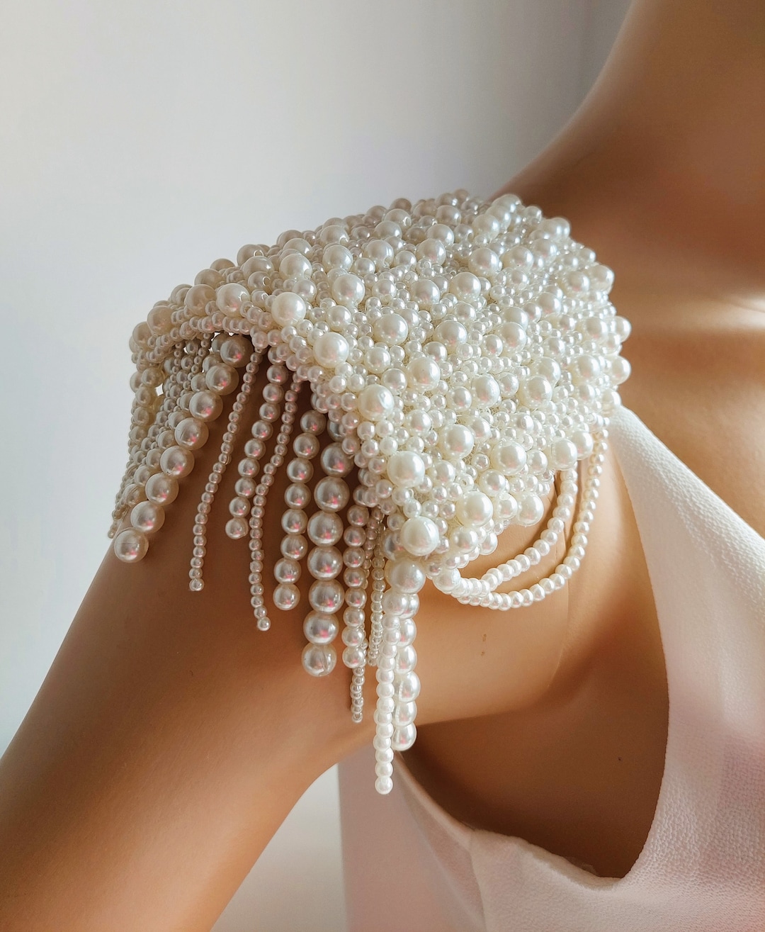 Handmade Pearl Epaulettes: Bridal Jacket Accessory, Beaded Costume