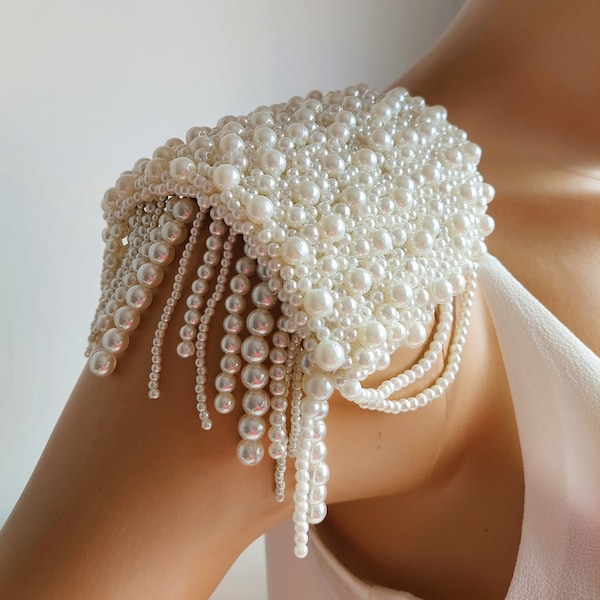 Pearl Epaulettes, Handmade Shoulder Epaulettes, Jacket Accessory, Bridal Accessory, Costume Jewelry