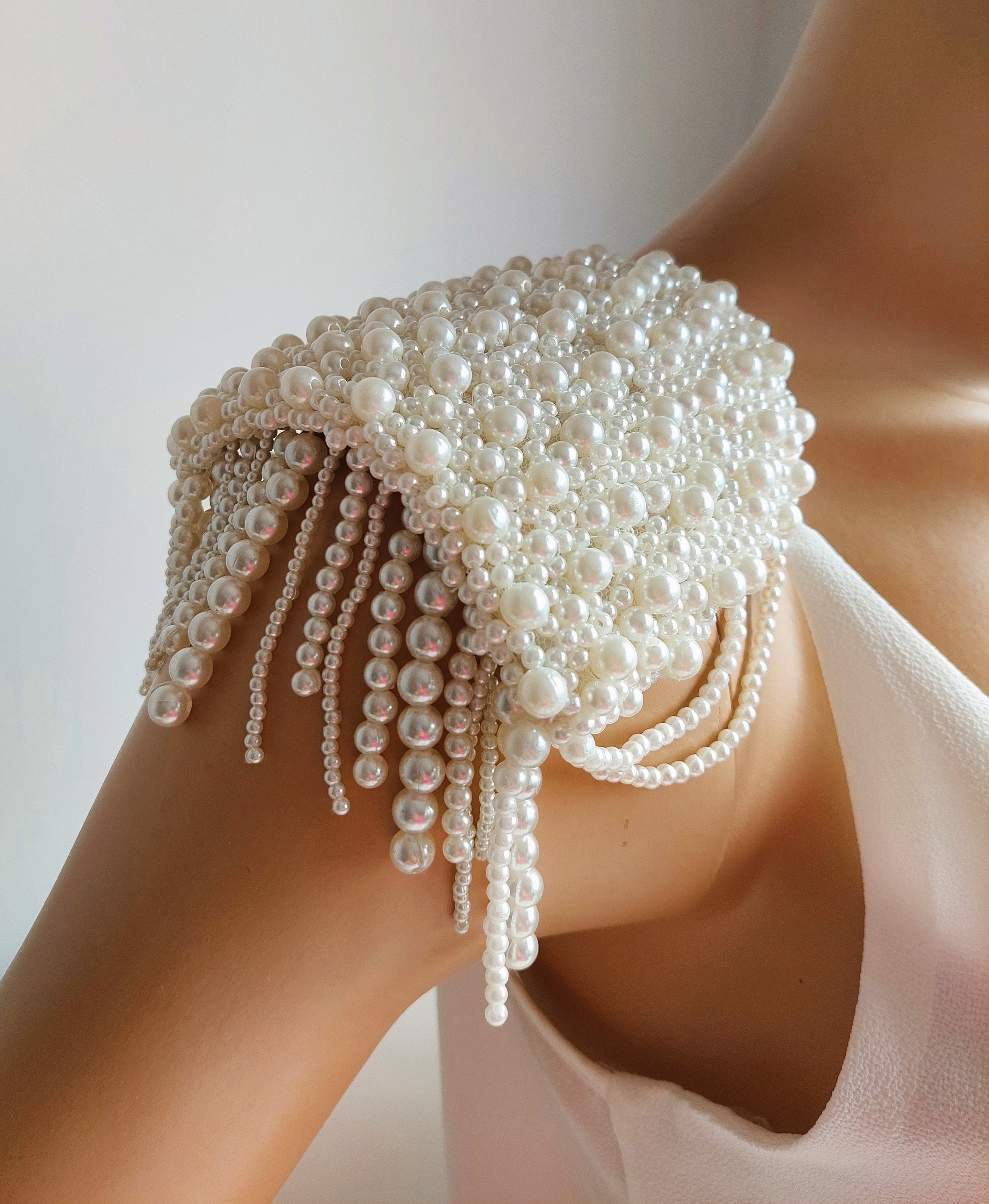 Handmade Pearl Epaulettes: Bridal Jacket Accessory, Beaded Costume