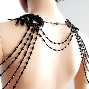 Black Floral Shoulder Body Necklace , Handmade Lace Jewelry, Wedding Dress Accessories, Pipe Beaded Jewelry/ FREE SHIPPING image 4