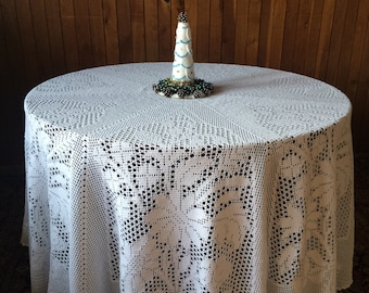 Tablecloth crochet,White cotton round tablecloth,Hand crochet home decor,Gift for her