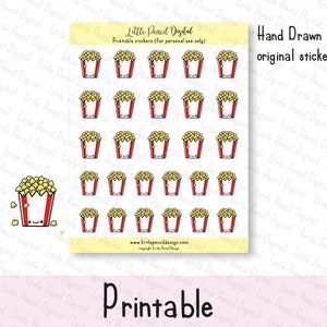 Popcorn Stickers | Movie Night Stickers | Printable Shopping Stickers | Film Stickers | Printable Functional Stickers | Food Stickers