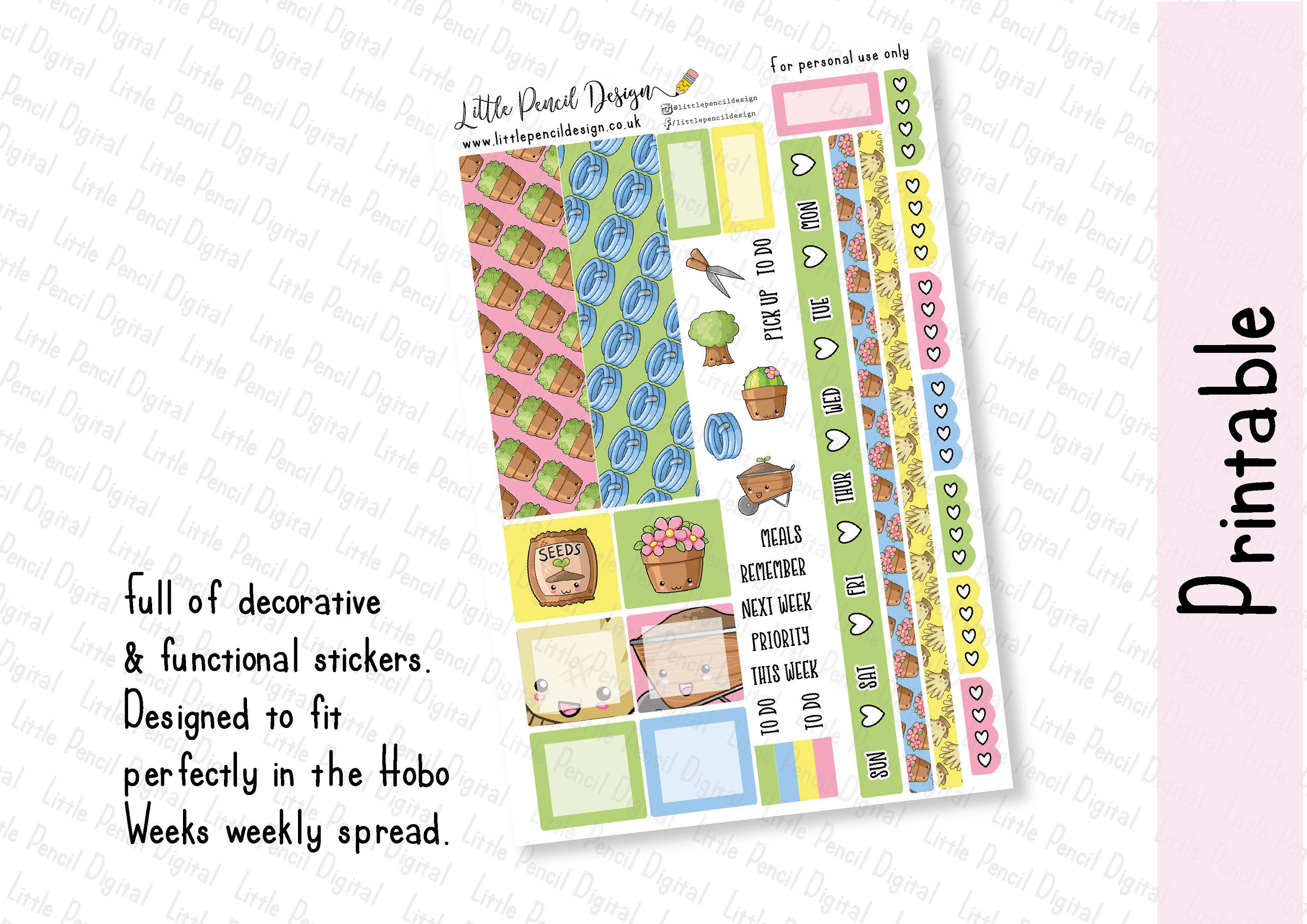 Garden Time Hobonichi Weeks Kit | Kawaii Garden Printable Weekly Kit ...