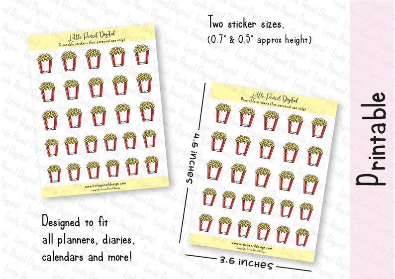 Popcorn Stickers Movie Night Stickers Printable Shopping | Etsy