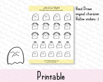Scared Ghost Nope Planner Stickers | Printable Character Stickers | Anxiety Stickers | Printable Functional Stickers | Planner Stickers