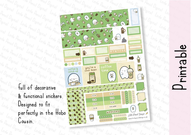 Coffee Themed Hobonichi Cousin Weekly Planner Kit, Flump Printable Kit ...