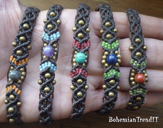Braccialetto Di Corda Intrecciato A Mano, Con Ciondoli In Tormalina Naturale, Regolabile, Unisex, Regalo Per Amicizia