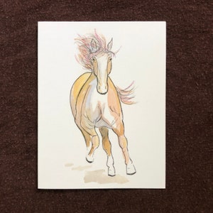 Watercolor print Running Horse Card: Whimsical Blank Greeting Card
