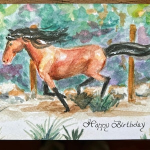 Carte d'anniversaire de cheval de course, voeux d'anniversaire de cheval de montagne du Kentucky, papeterie d'amant de cheval, anniversaire de petite-fille, paysage occidental