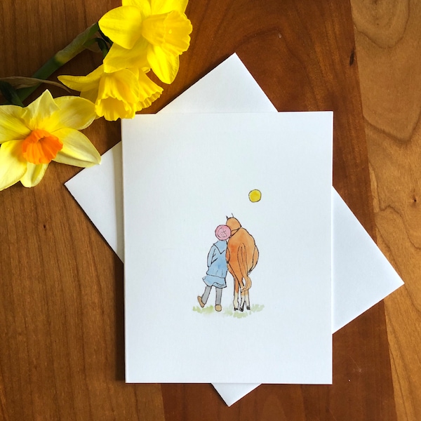 Girl and horse personalized Greeting card, original design equine stationery, granddaughter , horse lover , horse sympathy,best friend note