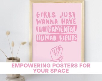 Girls Support Girls Feminist Art Print: Pink Modern Wall Decor (A2 Digital Download)