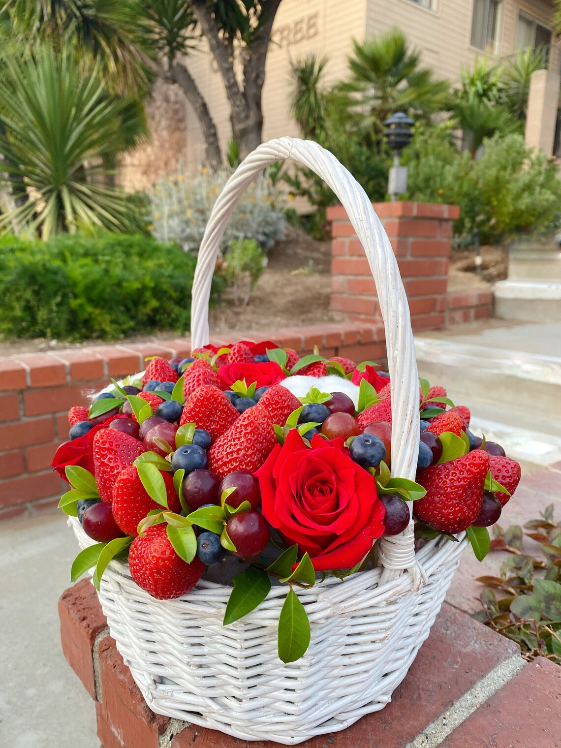 Classic Fresh Fruit and flower Basket Gift for Birthday Etsy