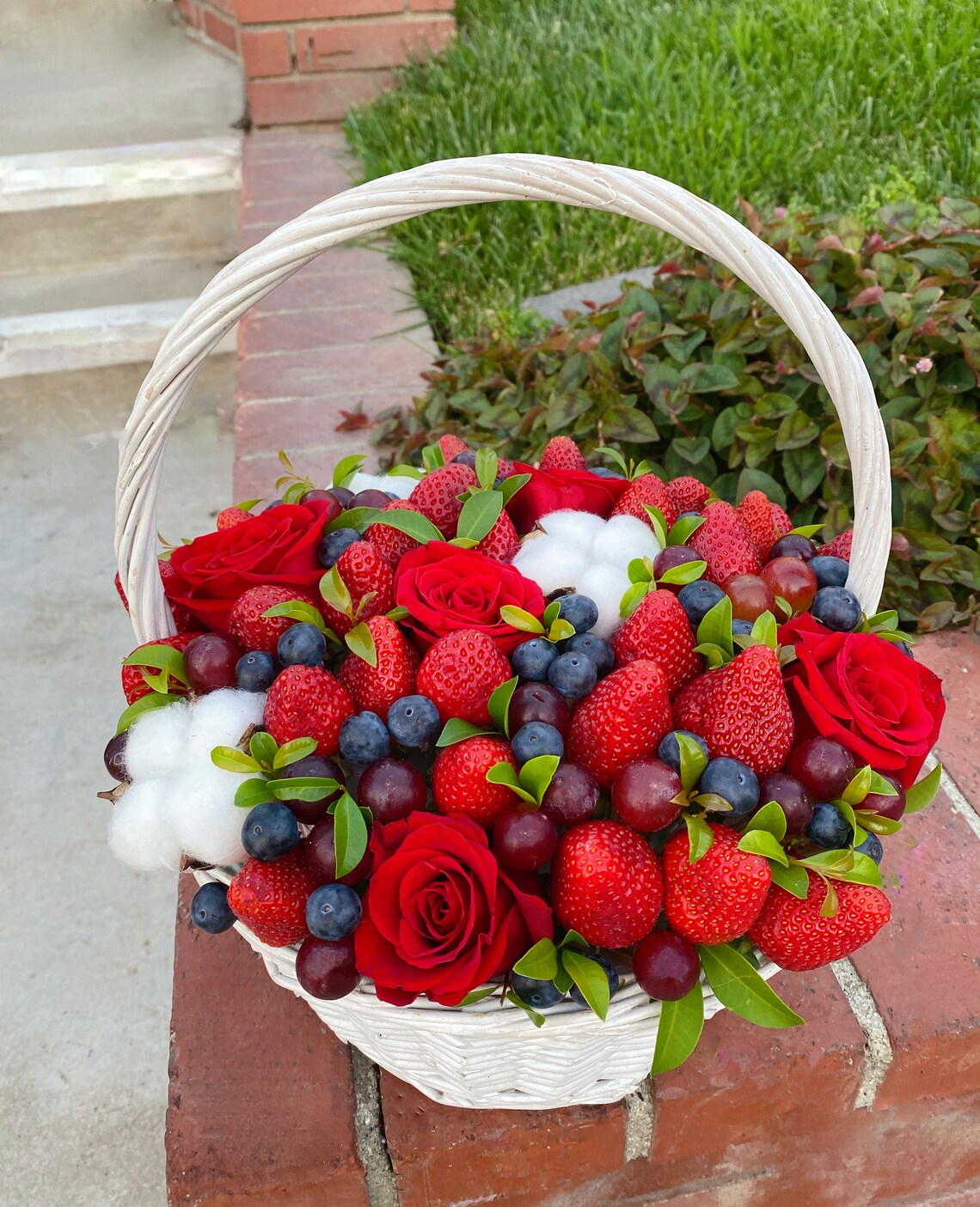 Classic Fresh Fruit and flower Basket Gift for Birthday Etsy
