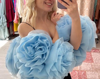Vivienne 3D Flower Organza Bolero Shrug: Handmade Photo Prop