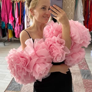 Vivienne 3D pioenrozen bloemen bolero cape in roze kleur (#30710 in kleurenkaart) Bruiloft bruidsmeisjes Evenement Feestoutfit Kaap