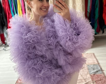 Andrea Tulle Ruffles Crop Jacket in Lilac Color (MY 185 Andrea Tulle Ruffles Crop Jacket in Lilac Color (MY 185