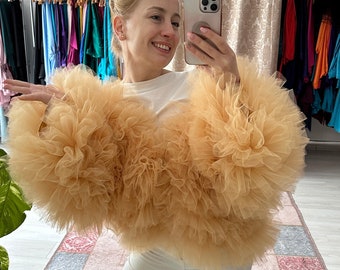 Andrea crop jacket in gold color MY177 // Custom color Multiple size crop fur coat Amazing festival and party outfit Theater Ballet props