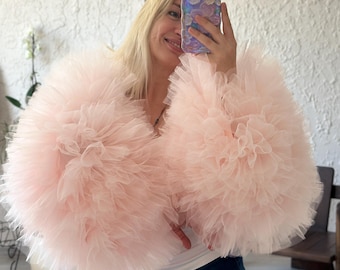 Bolero Andrea em tule rosa-claro