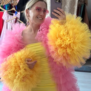 Andrea long tulle ruffled coat in multiple colors Your wish mixed colors are available (choose from the color charts) Multiple sizes cape