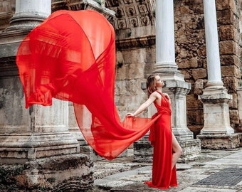 red flowy dress