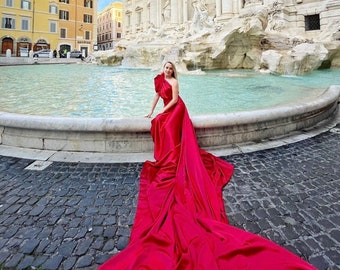 red gown with train