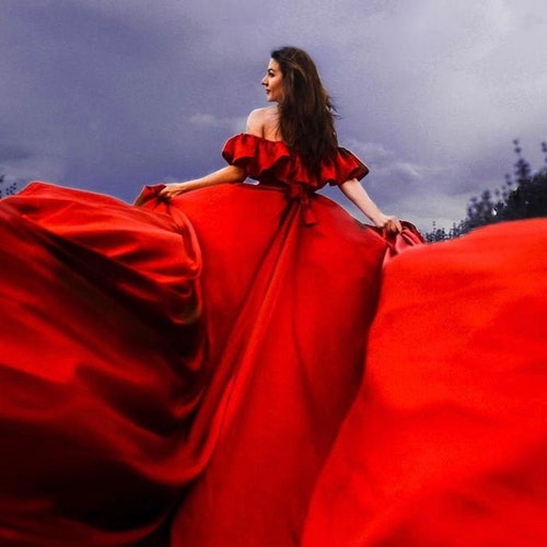 Satin Red Dress for Engagement Photo 