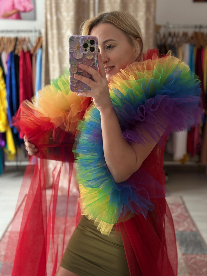 Sandra Raimbow Sandra Rainbow Colors LGBTQ Friendly Cape Long Tail Red Tulle Cape ...