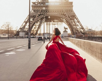 Diana dress // Fast free shipping Gorgeous red satin infinity dress, Photography props, Engagement wedding gown, Love story dress