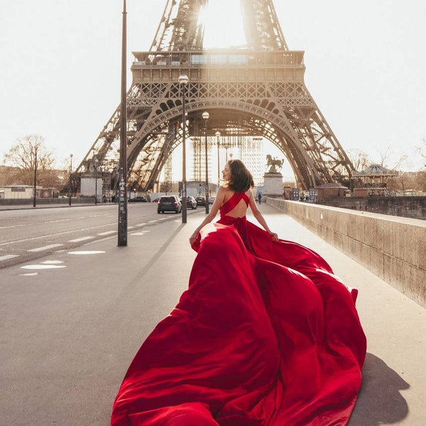 Diana dress // Fast free shipping Gorgeous red satin infinity dress, Photography props, Engagement wedding gown, Love story dress