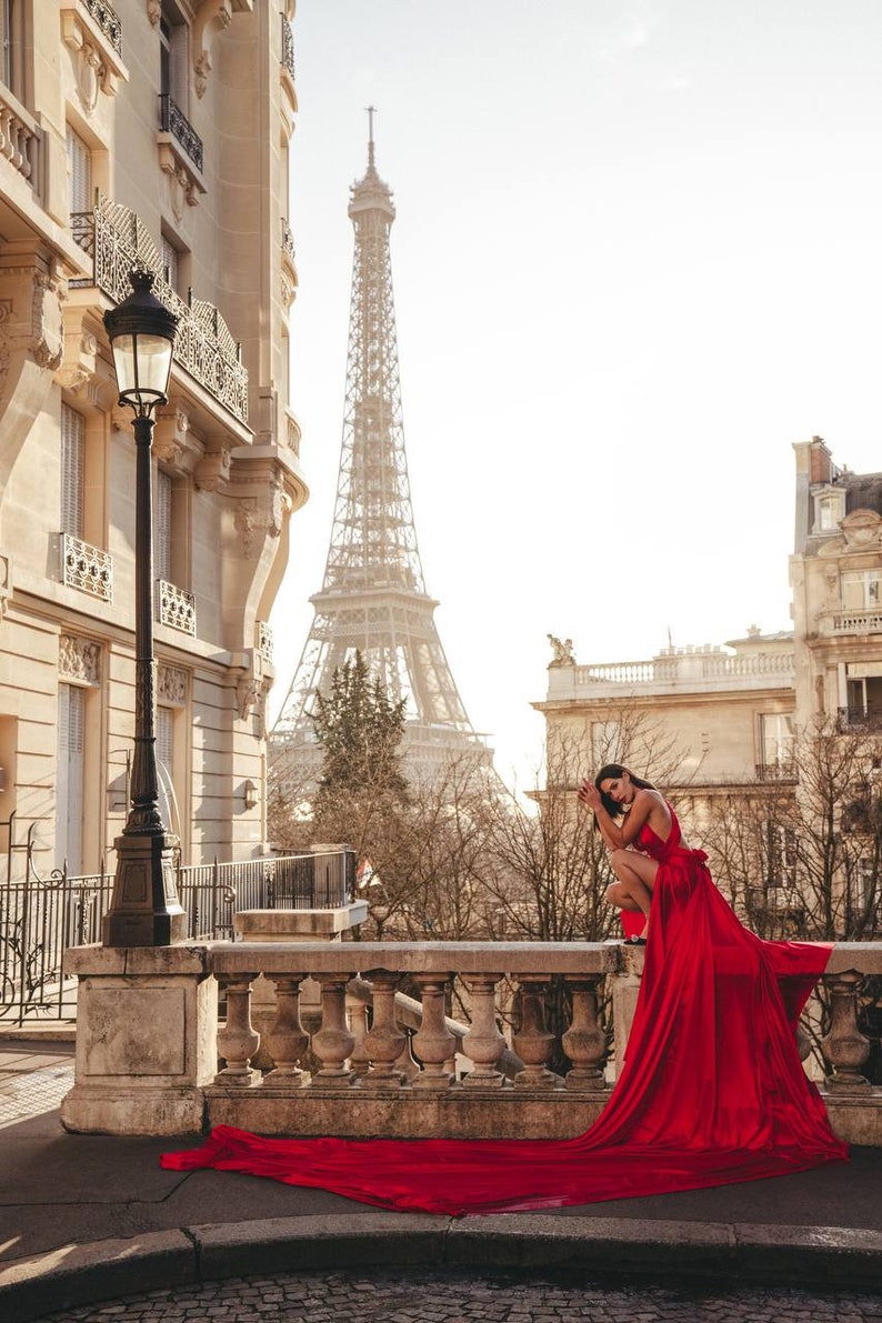 Diana dress // Fast free shipping Gorgeous red satin infinity dress, Photography props, Engagement wedding gown, Love story dress image 3