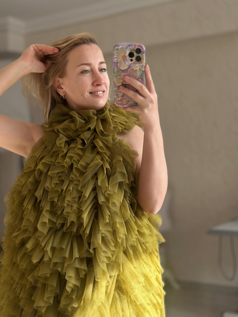 Patterned Ruffle Ruffled Tulle Dress: High Neck, Custom Color Cocktail Outfit - Etsy