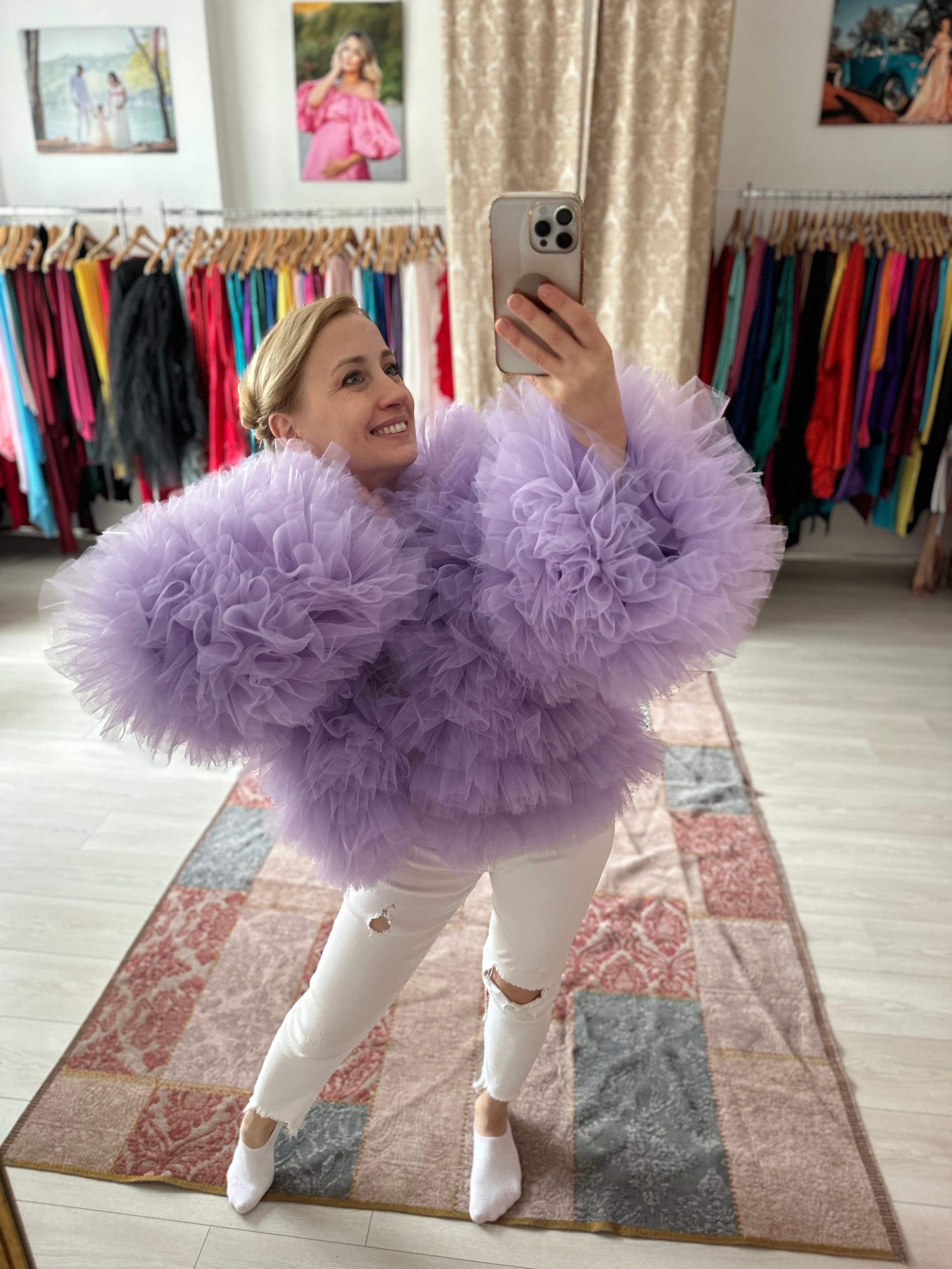 Andrea Lilac Tulle Ruffle Crop Jacket: Puffy Long Sleeve Coat - Etsy