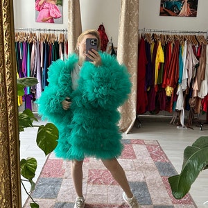 Andrea tulle ruffles bomber in green color MY176 Length 70 cm 27&#39;5&#39;&#39; Long sleeve with elastic band