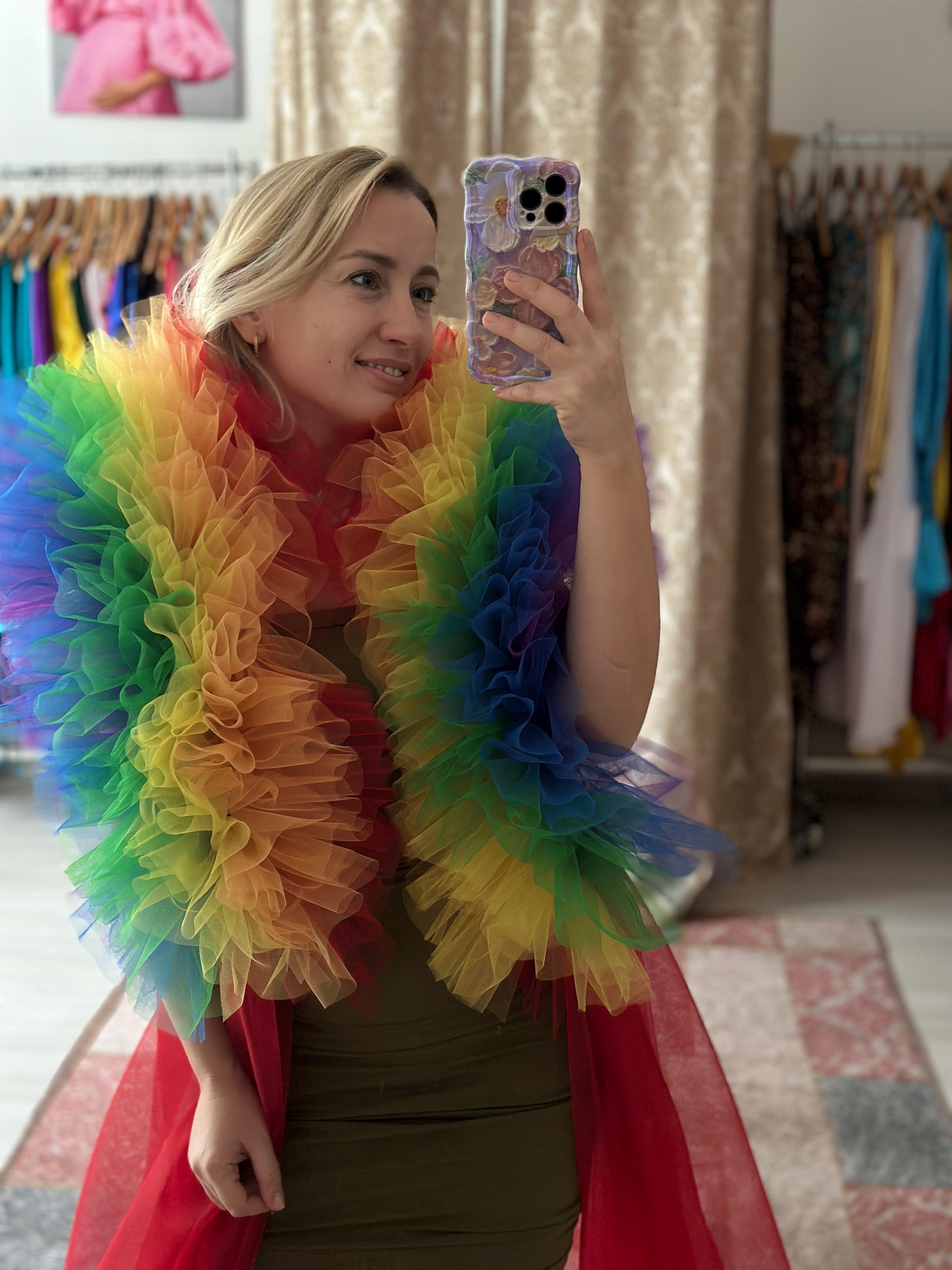 Sandra Raimbow Sandra Rainbow Colors LGBTQ Friendly Cape Long Tail Red Tulle Cape ...