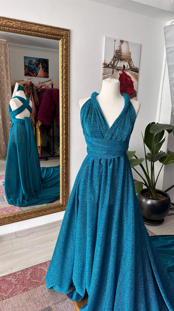 Diana Glitter Jersey Diana Dress: Train Length 13 ft, XS-XL
