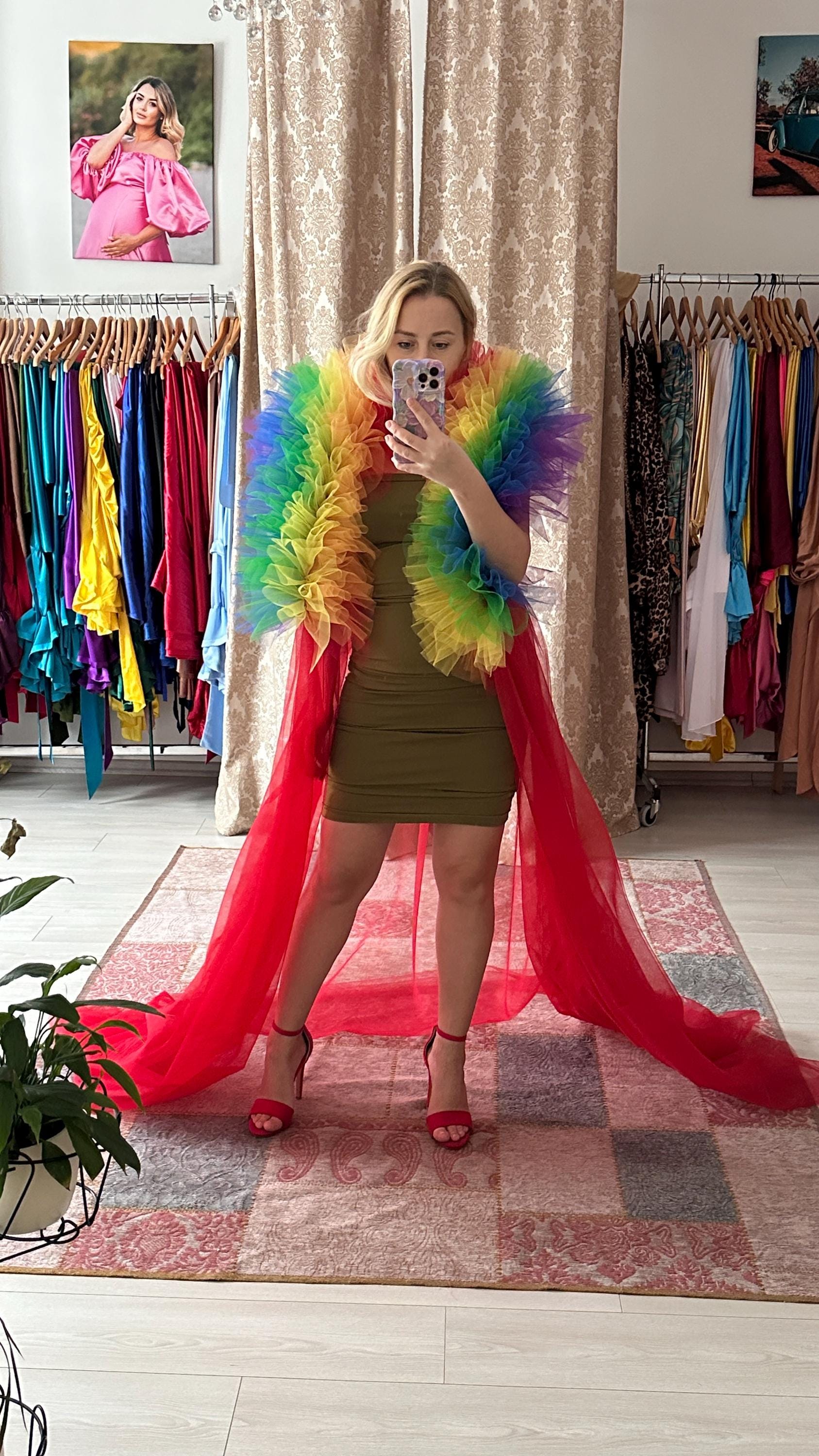 Sandra Raimbow Sandra Rainbow Colors LGBTQ Friendly Cape Long Tail Red Tulle Cape ...