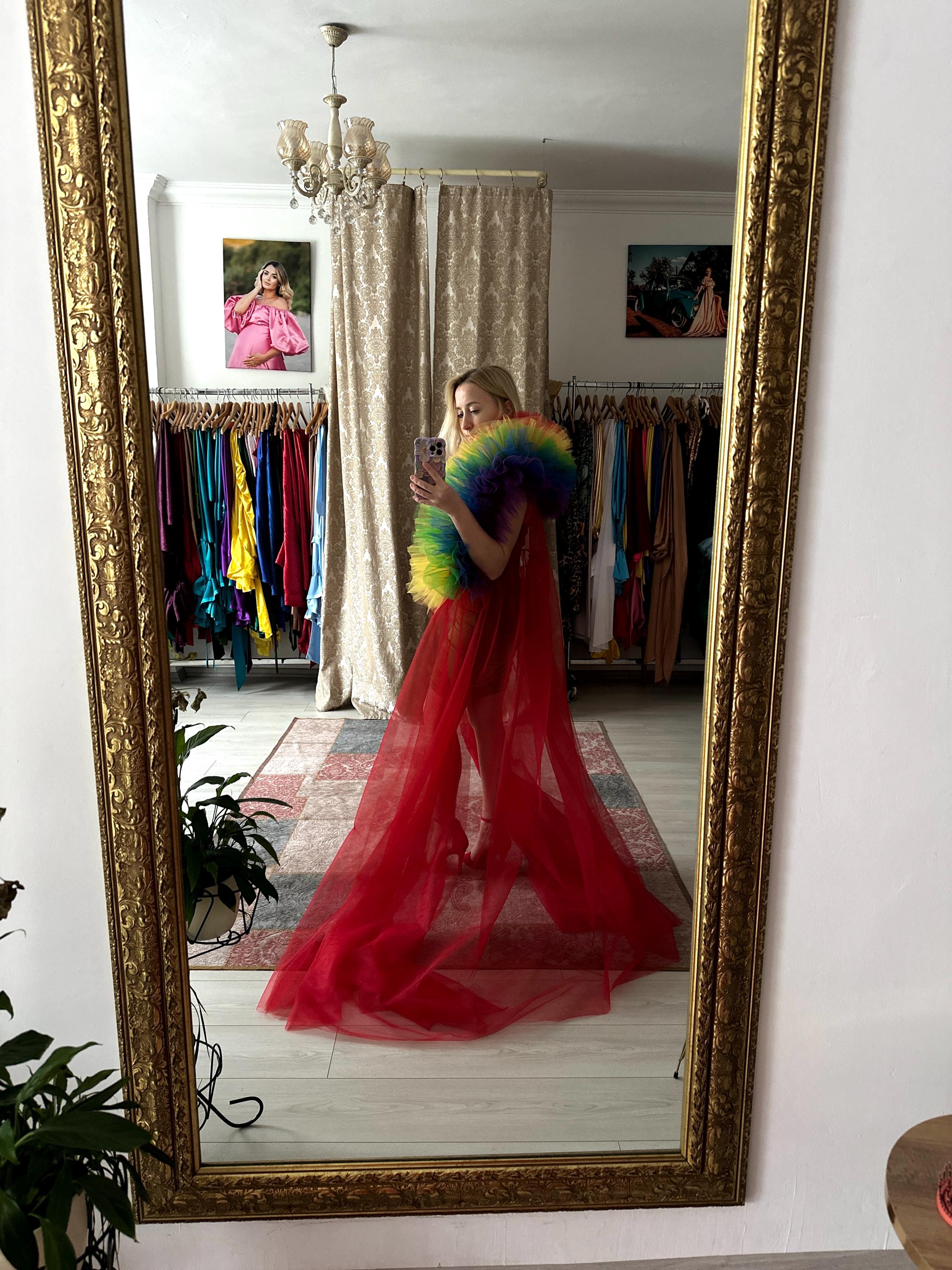 Sandra Raimbow Sandra Rainbow Colors LGBTQ Friendly Cape Long Tail Red Tulle Cape ...